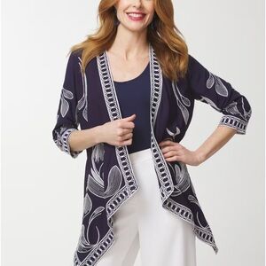 Chicos Contrast Stitch Drape Front Jacket